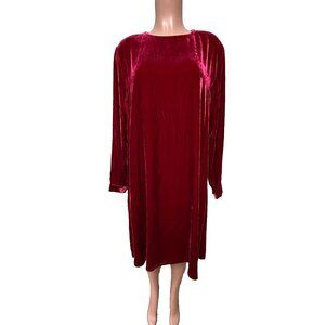 Eileen Fisher Velvet Silk Blend Crew Neck Dress Women's Size XXS Ruby Red